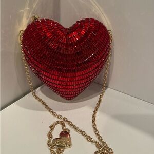 Betsey Johnson Heart Shaped Red Clutch with Gold Chain
